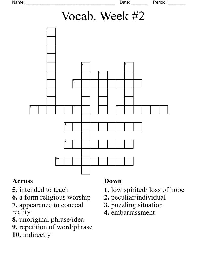 Vocab. Week #2 Crossword