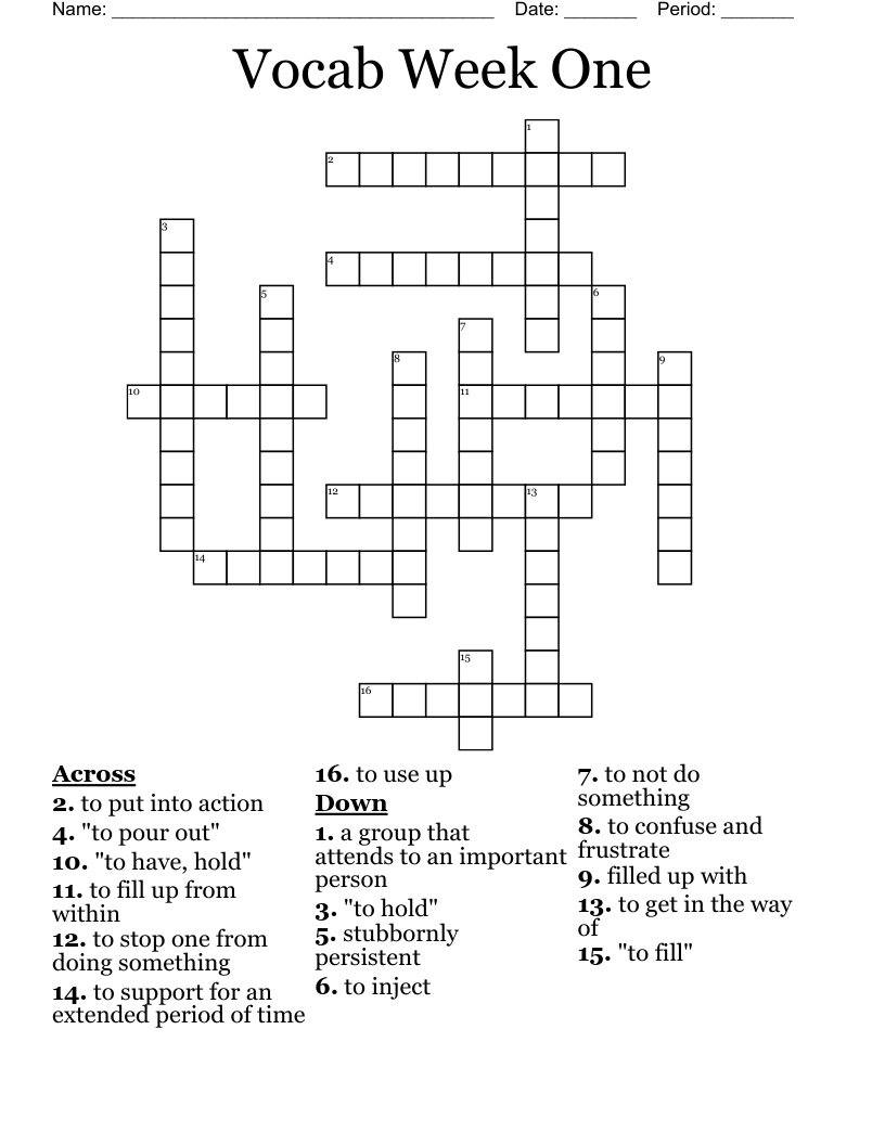 Vocab Week One Crossword