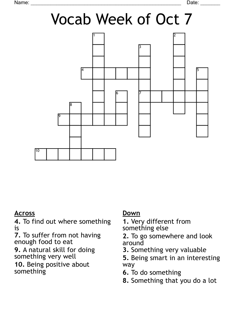 Vocab Week of Oct 7 Crossword
