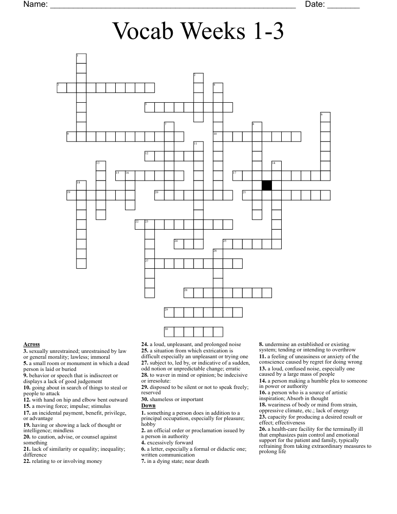 Vocab Weeks 1-3 Crossword