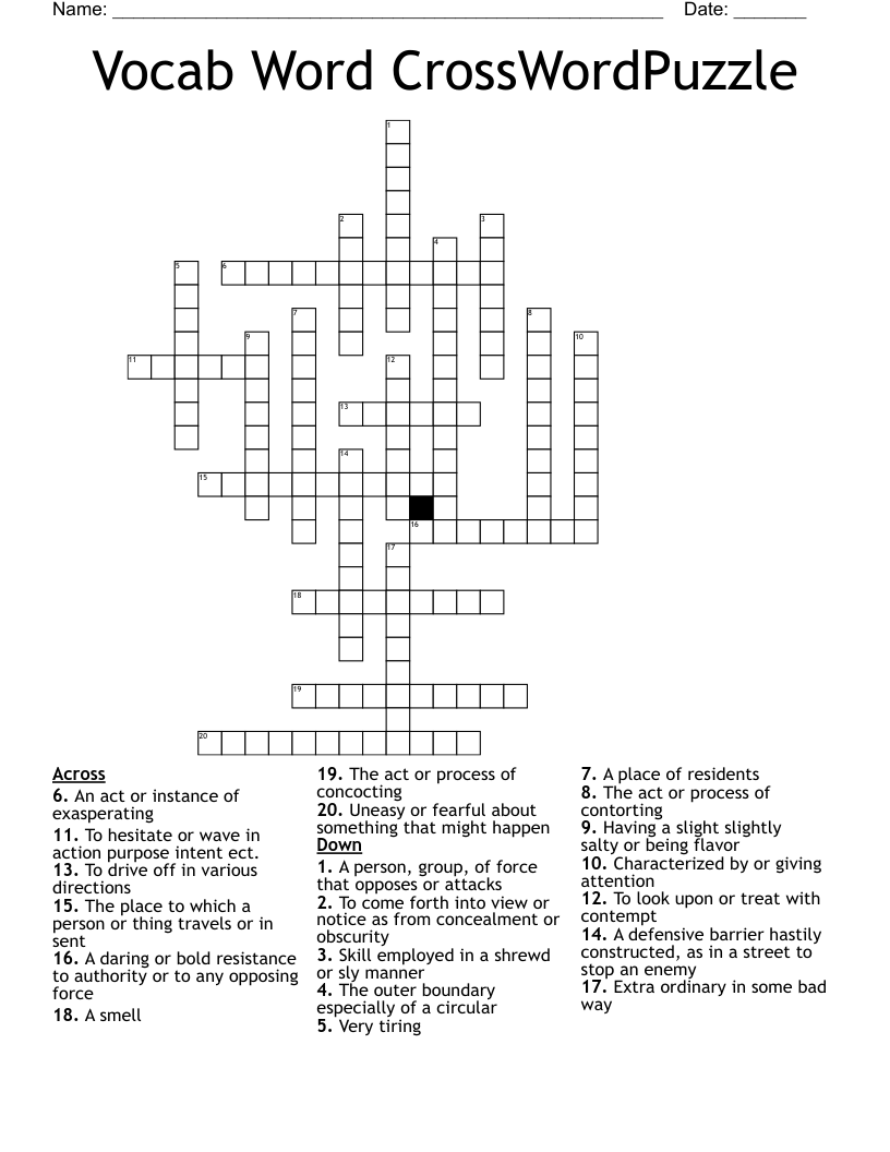 Vocab Word CrossWordPuzzle