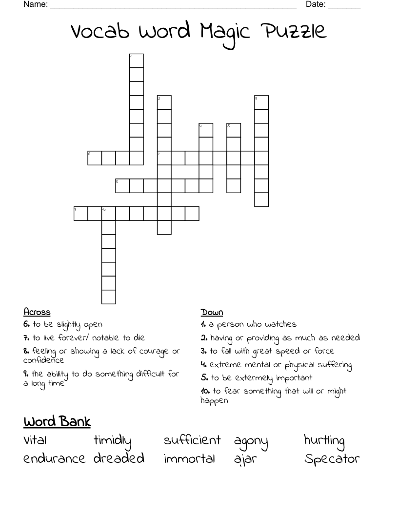 Vocab Word Magic Puzzle Crossword