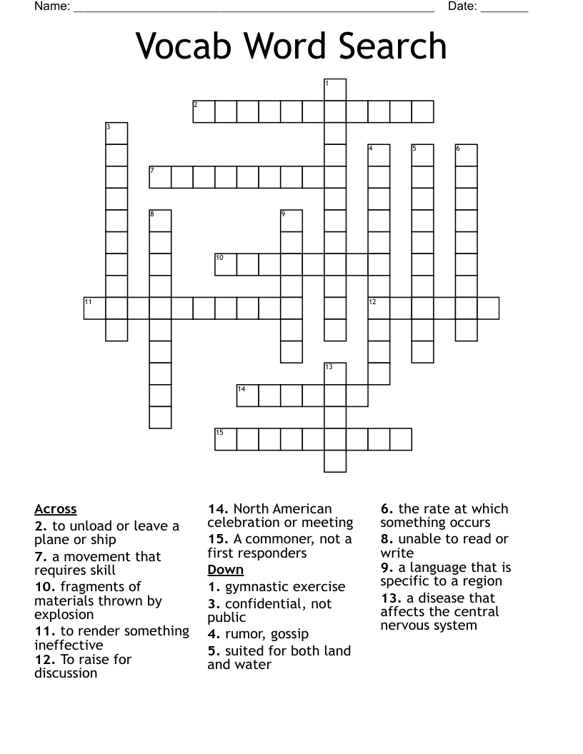 Vocab Word Search Crossword