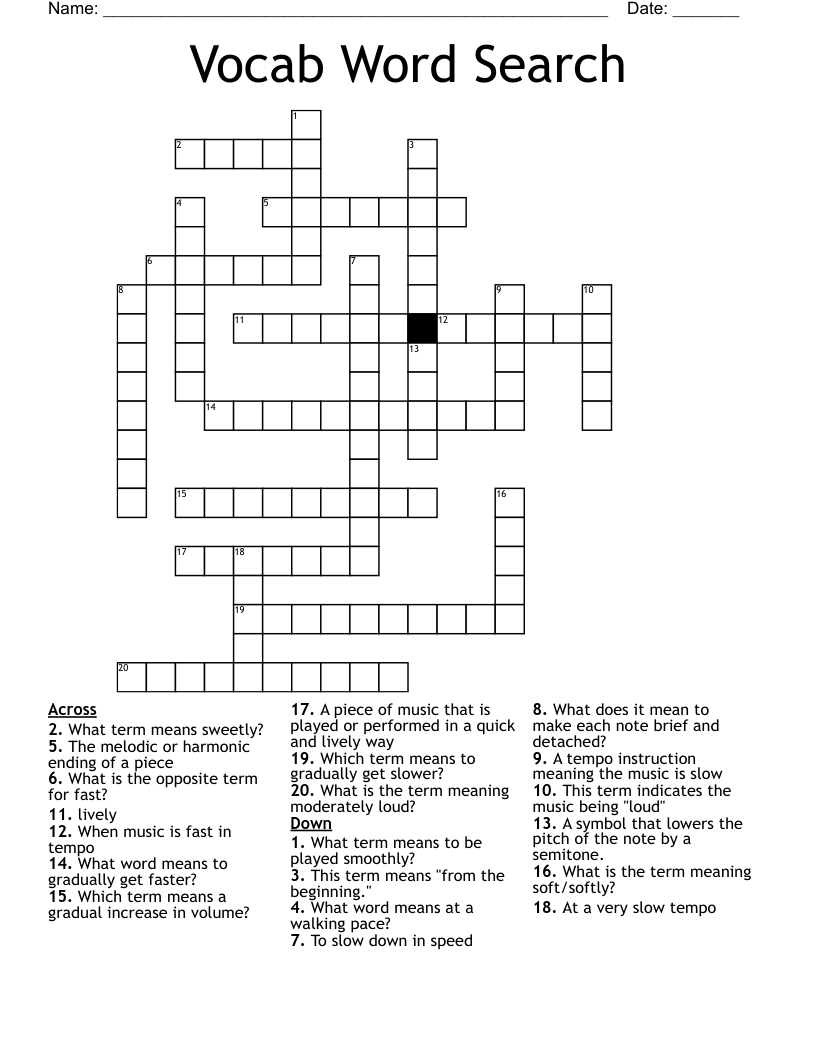 Vocab Word Search Crossword