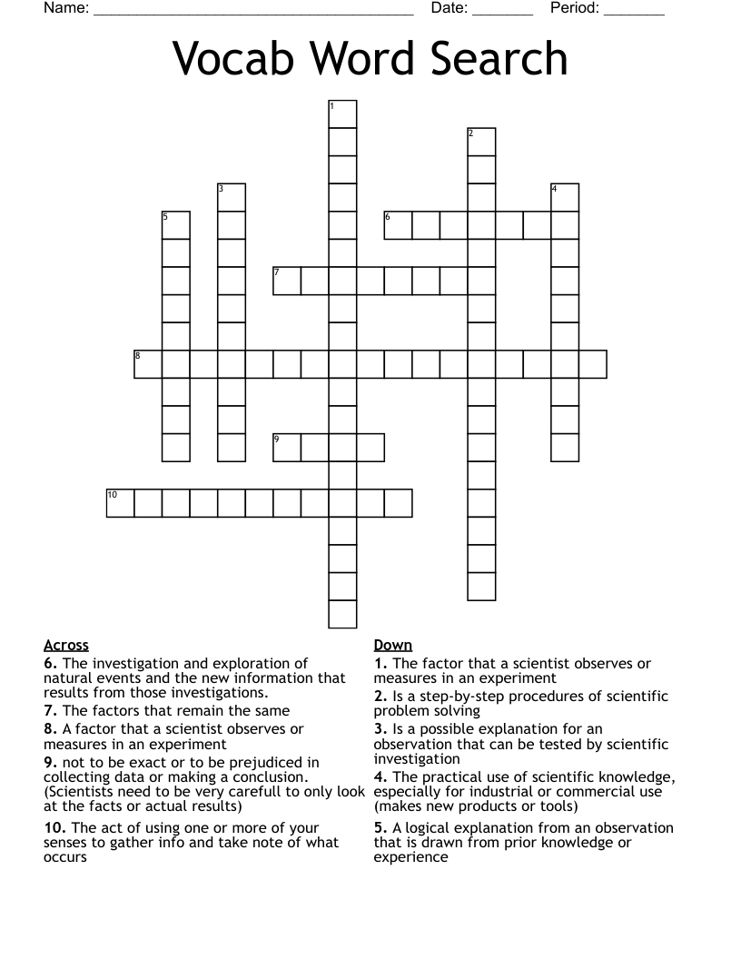 Vocab Word Search Crossword