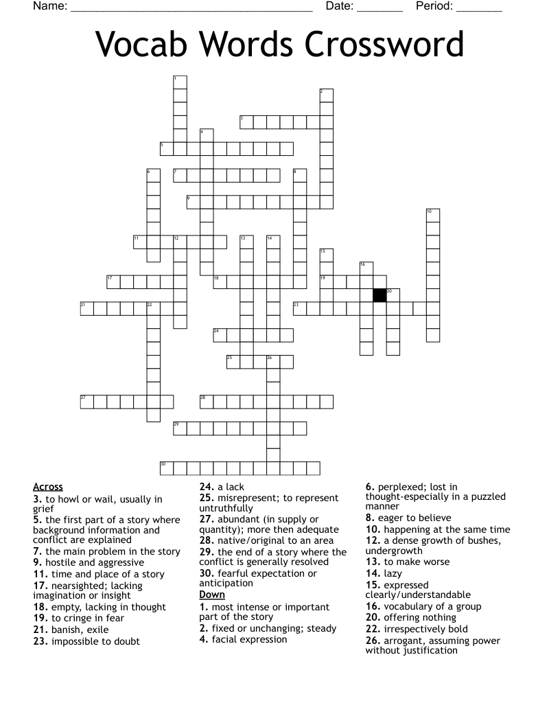 Vocab Words Crossword