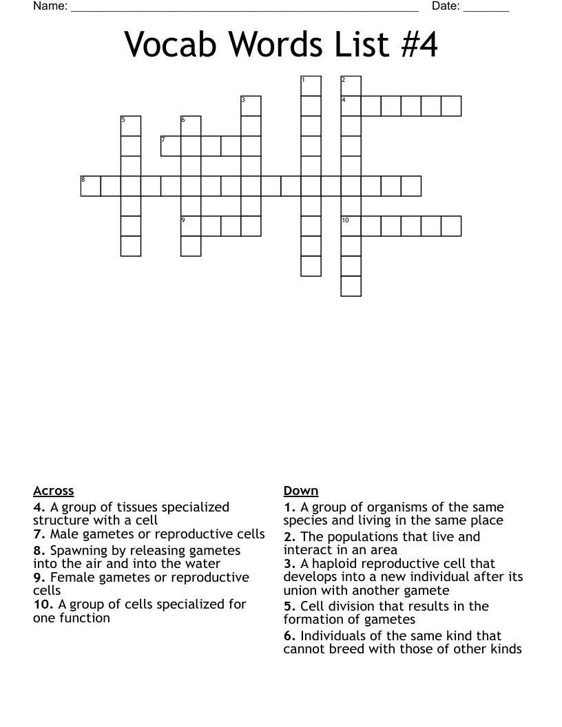 Vocab Words List #4 Crossword