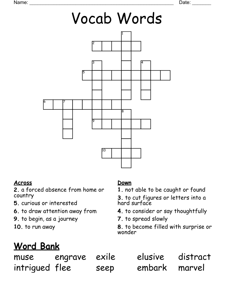 Vocab Words  Crossword