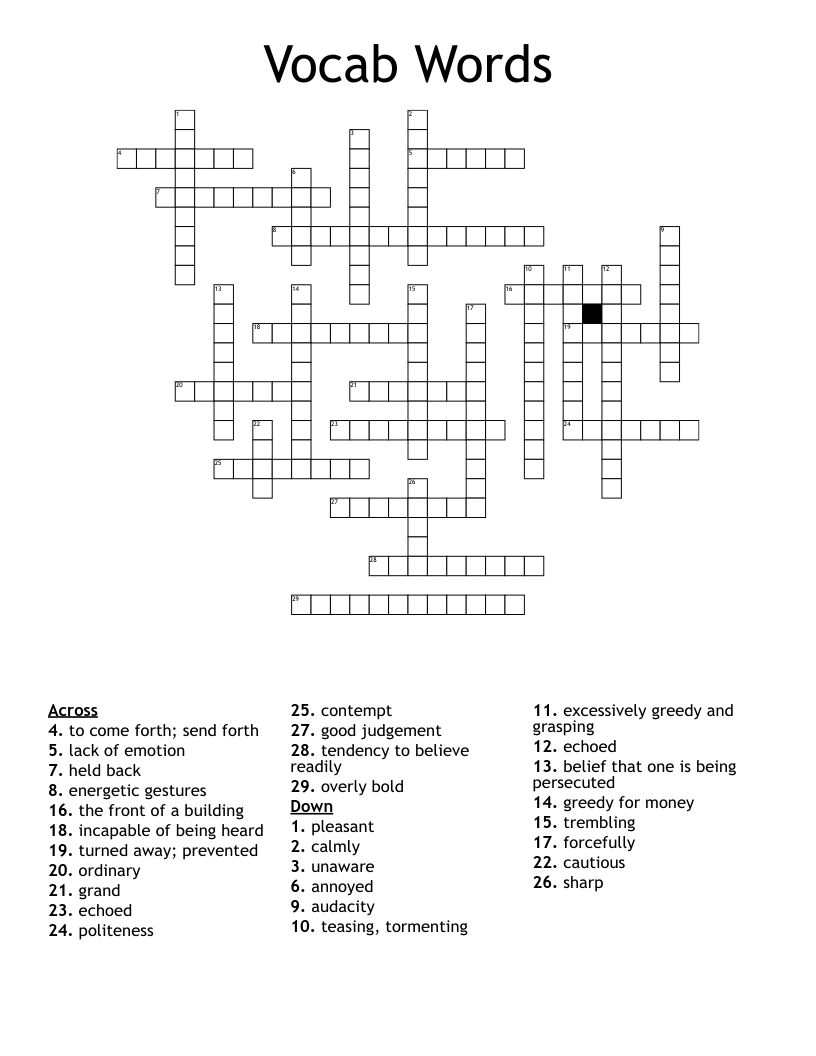 Vocab Words  Crossword