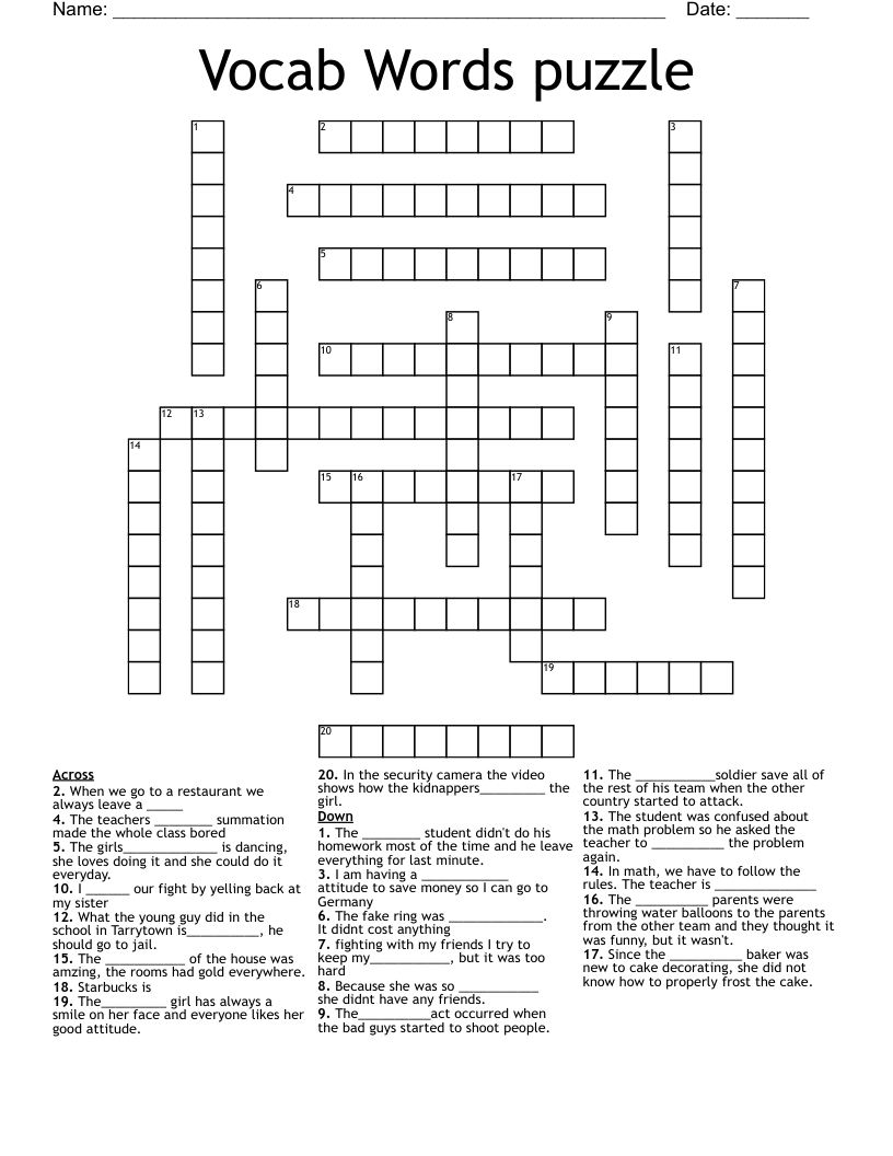 Vocab Words puzzle Crossword