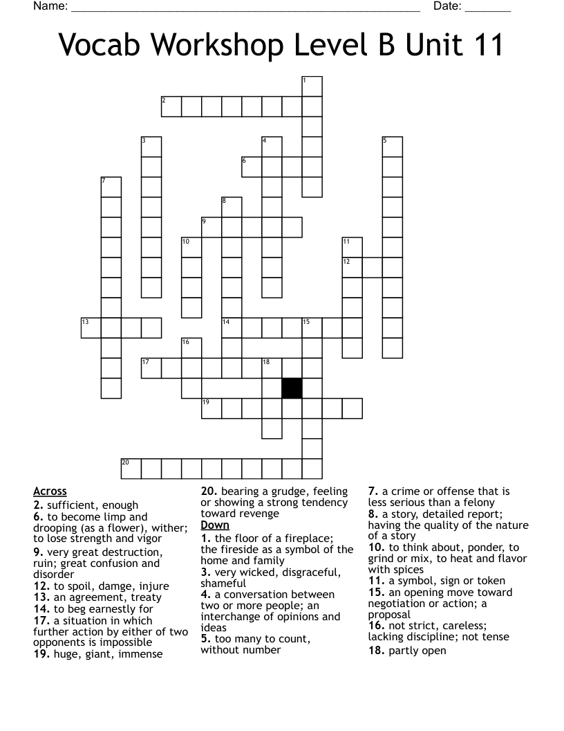Vocab Workshop Level B Unit 11 Crossword