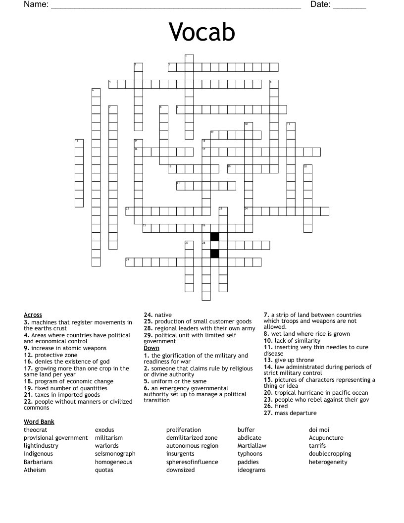 Vocab  Crossword
