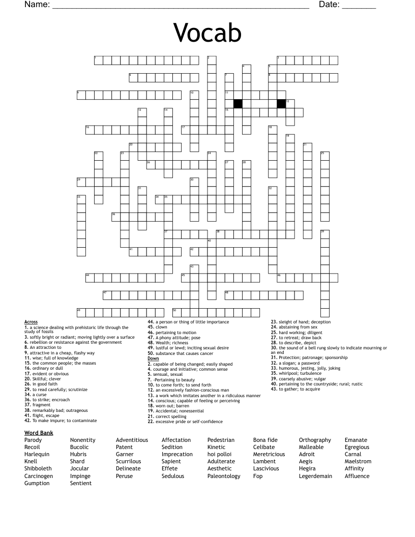 Vocab  Crossword