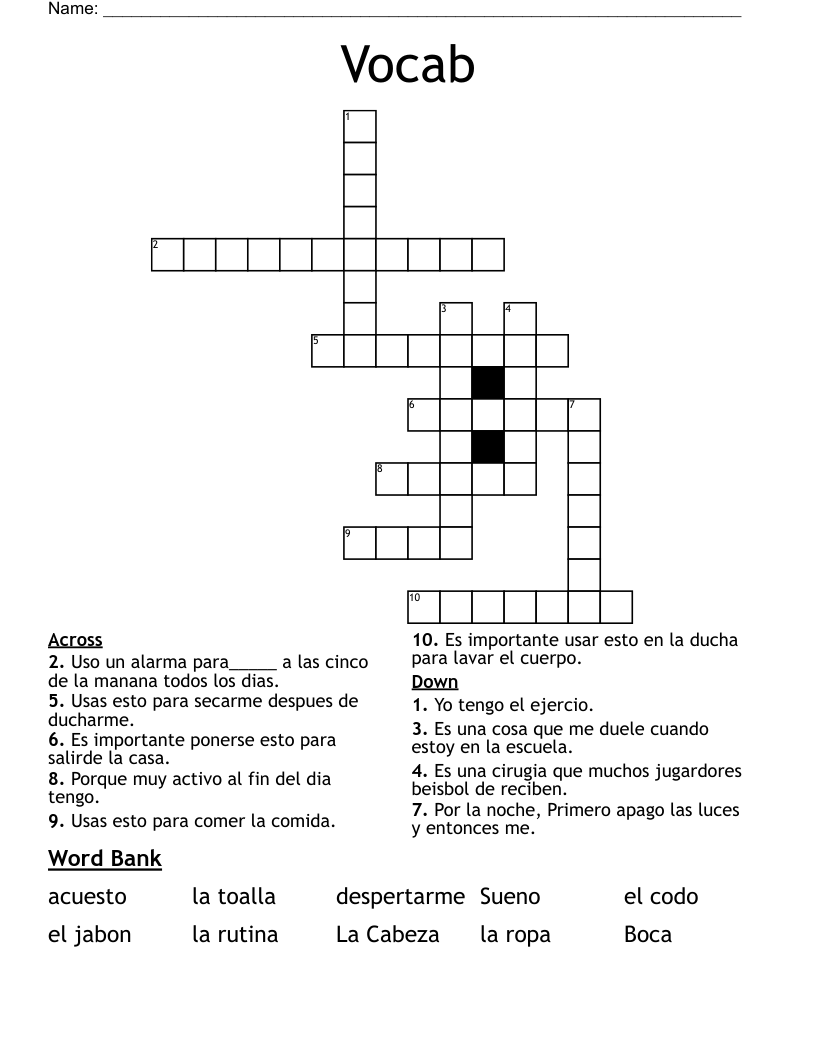 Vocab  Crossword