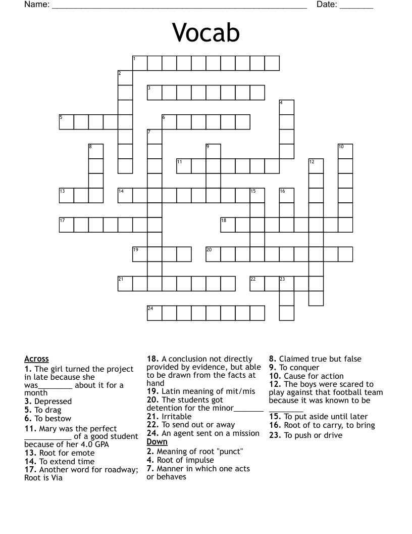 Vocab  Crossword