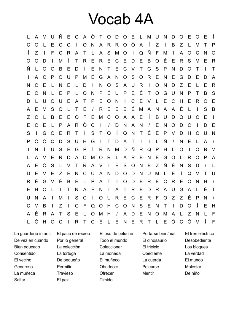Vocab  4A Word Search
