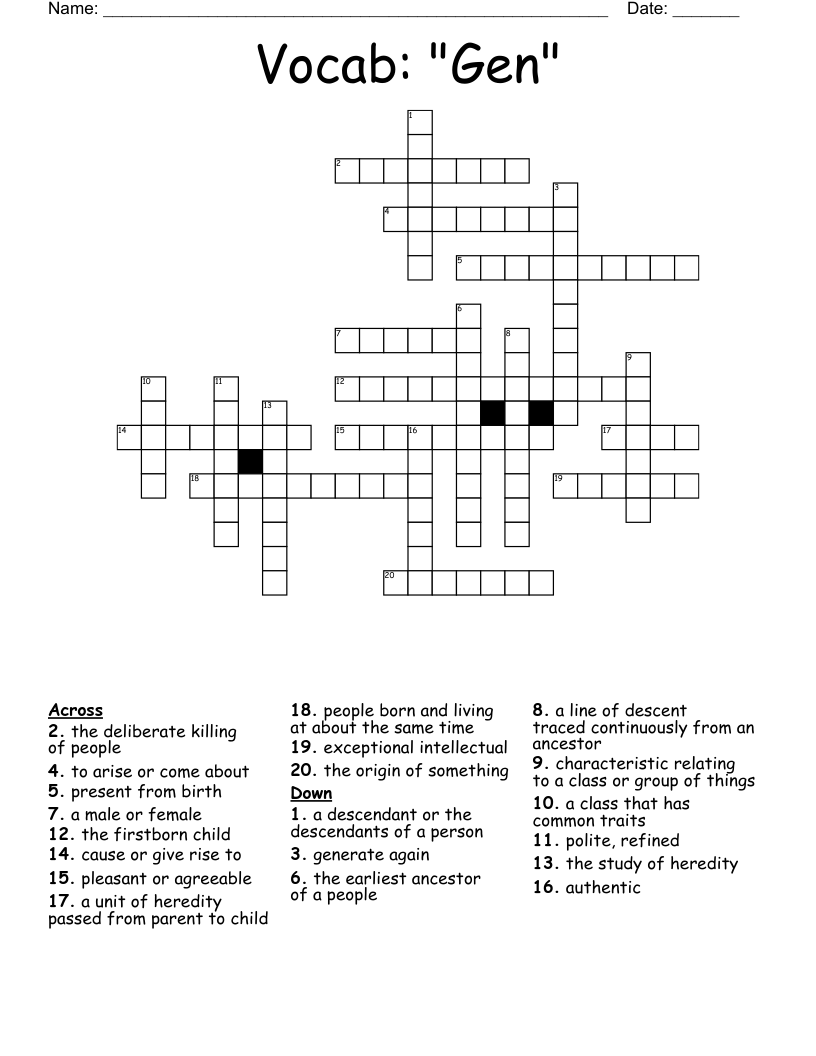 Vocab:  "Gen" Crossword