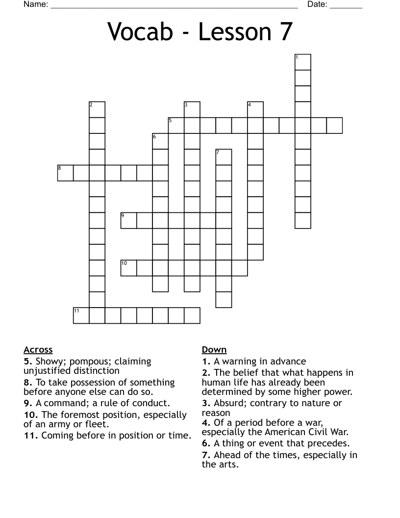 Vocab - Lesson 7 Crossword