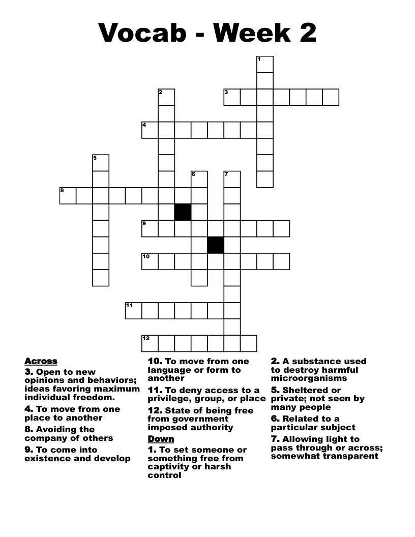 Vocab - Week 2 Crossword