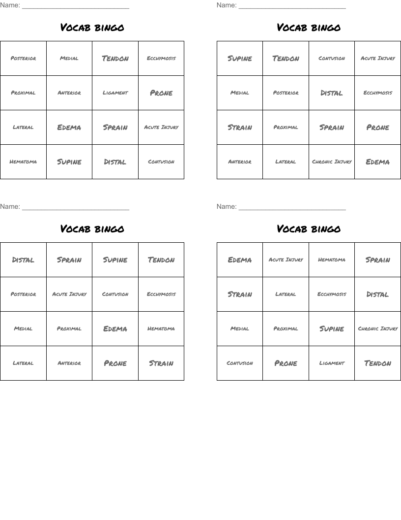 Vocab bingo