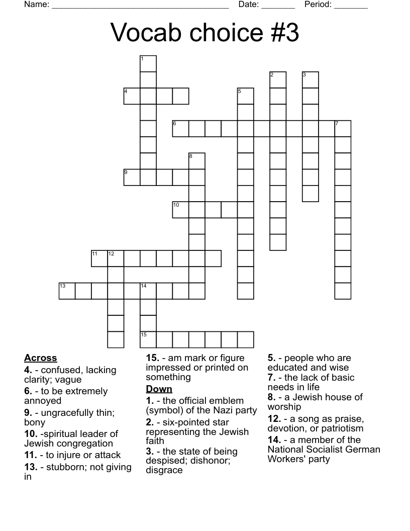 Vocab choice #3 Crossword