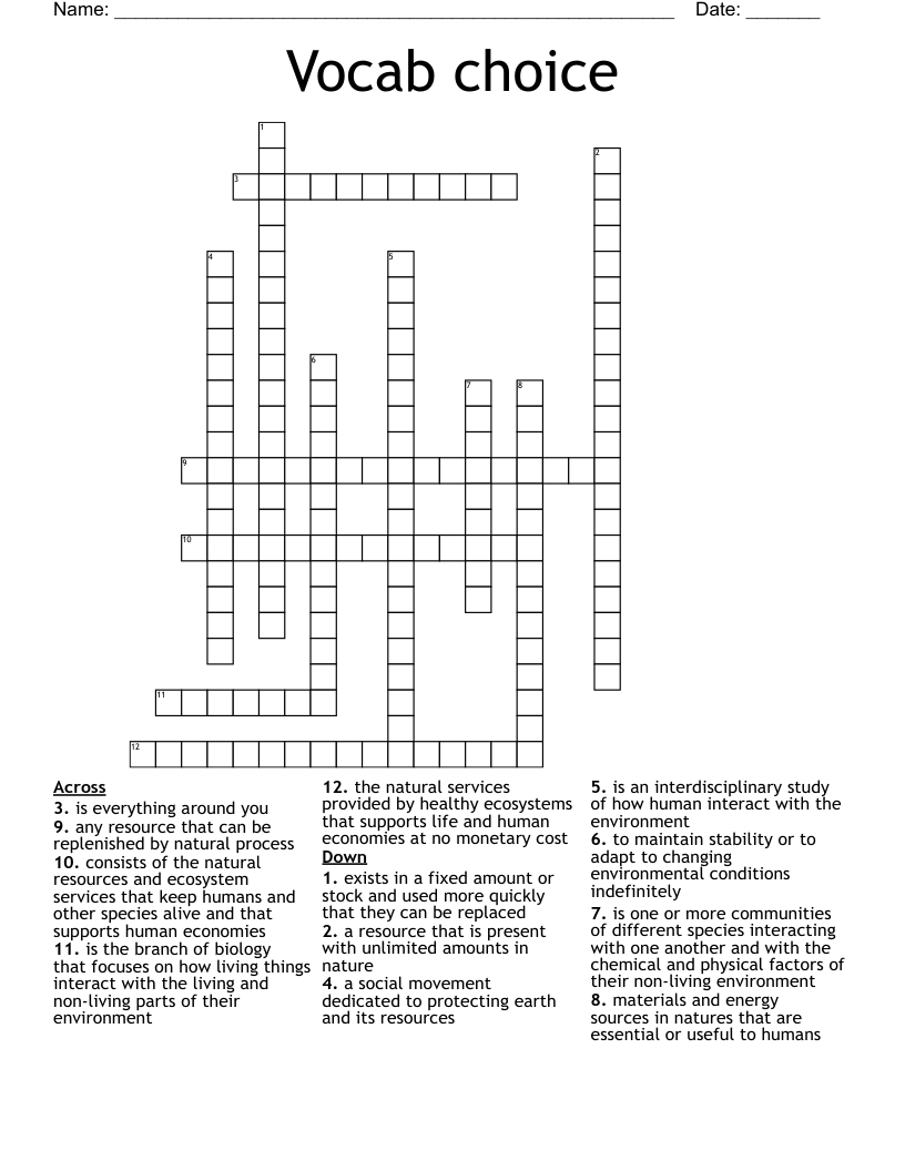 Vocab choice Crossword