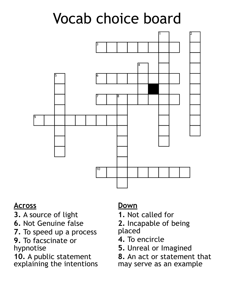 Vocab choice board Crossword