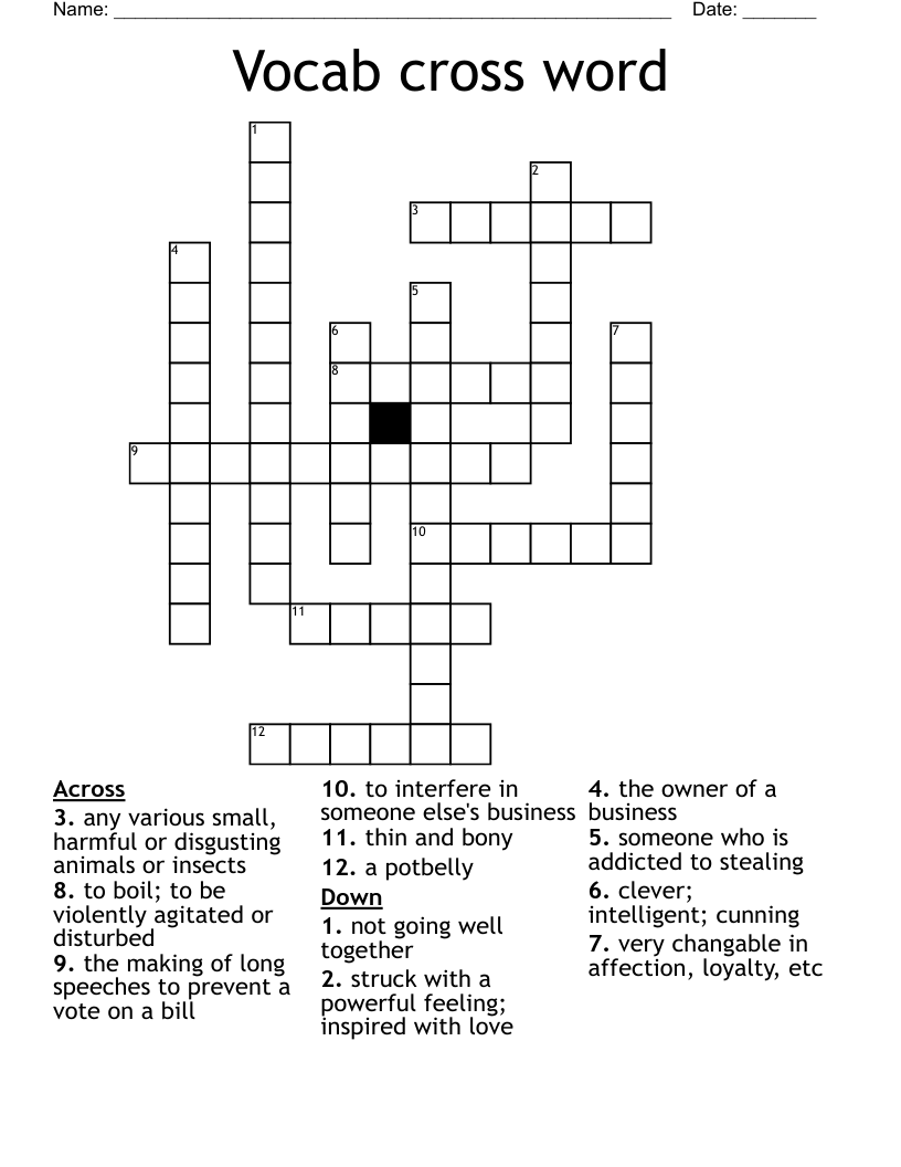 Vocab cross word