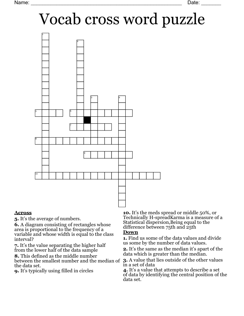 Vocab cross word puzzle