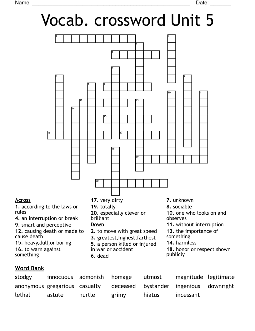 Vocab. crossword Unit 5