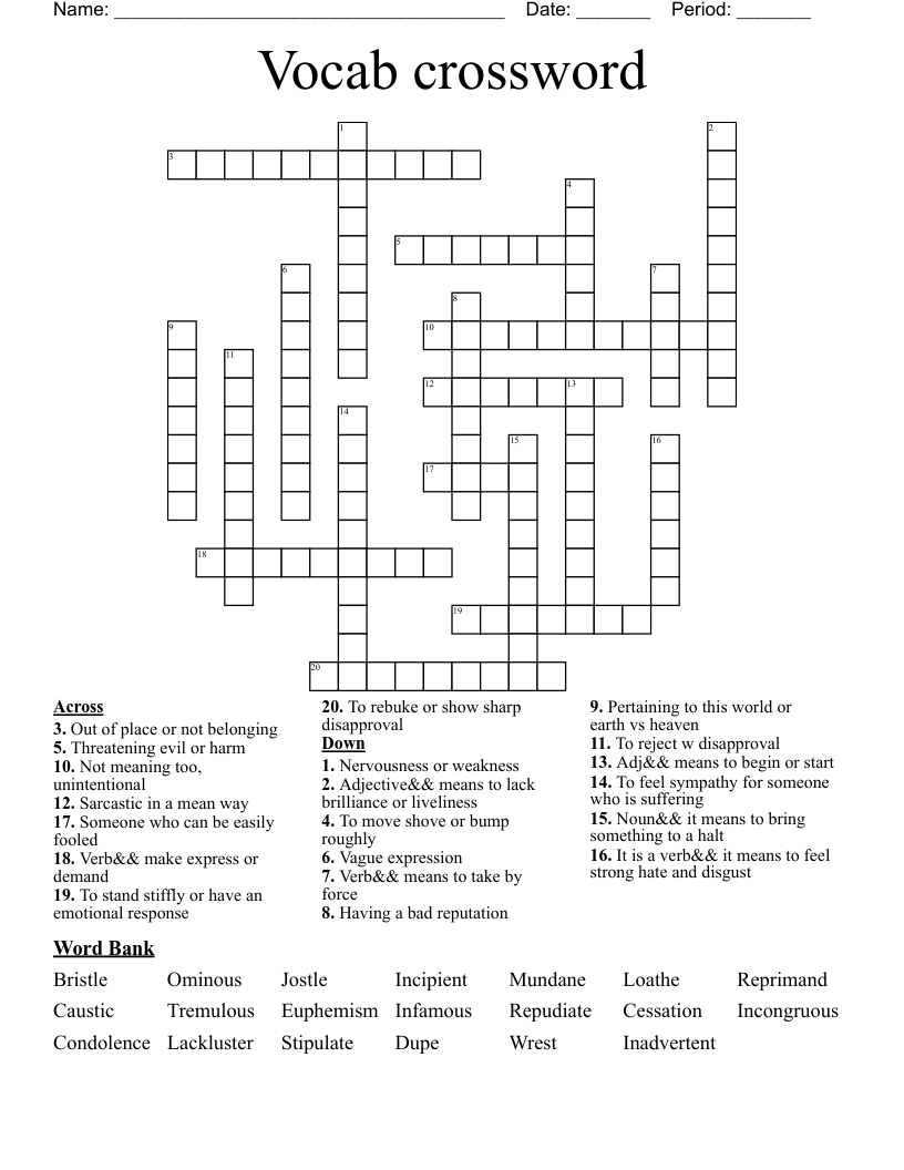 Vocab crossword 