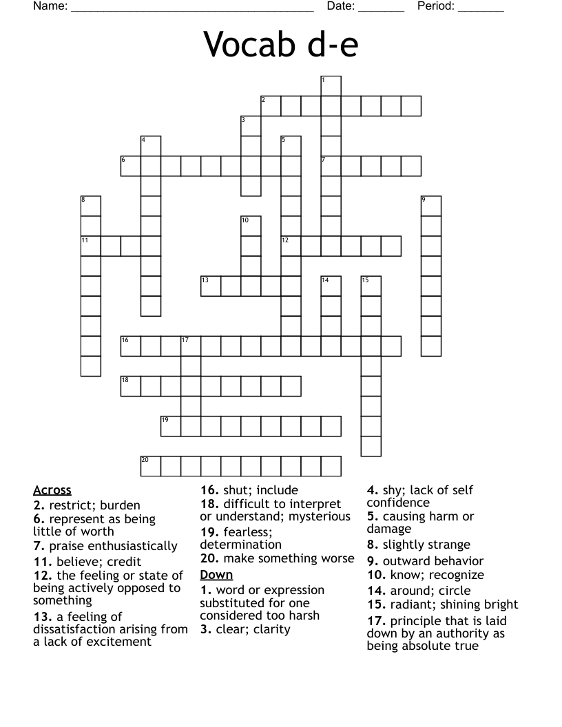 Vocab d-e Crossword
