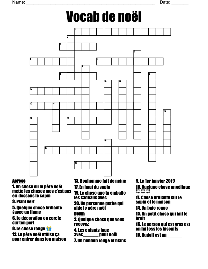 Vocab de noël Crossword