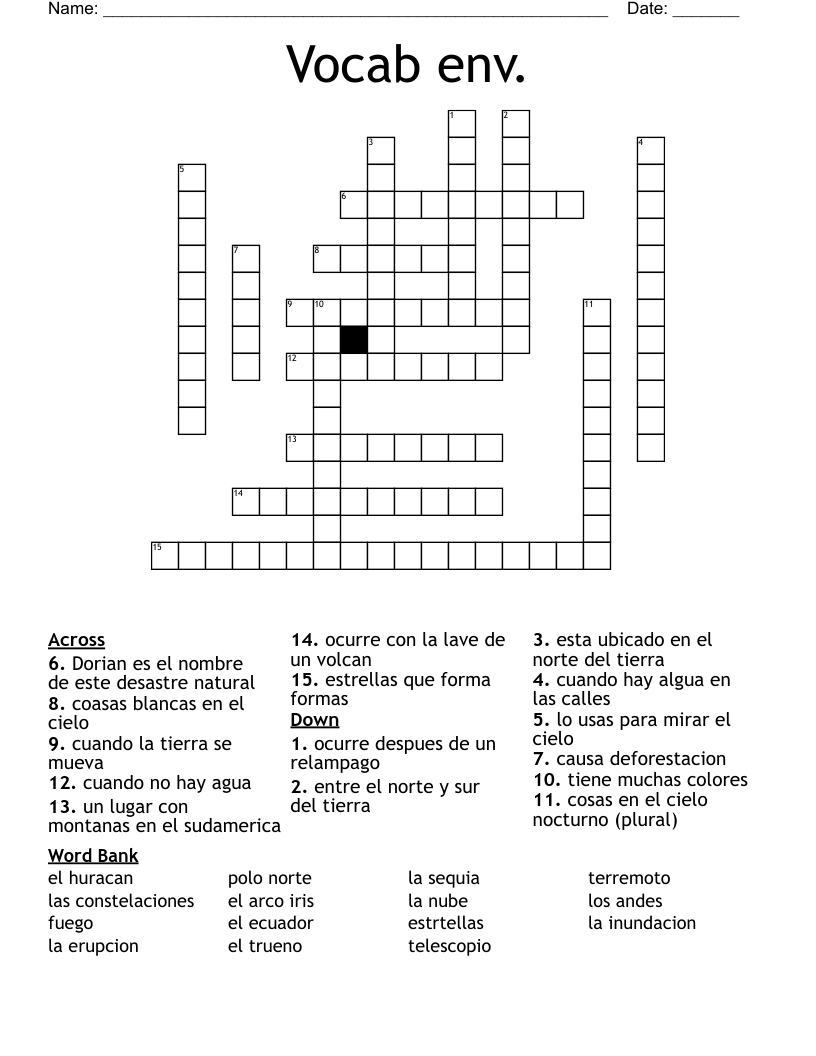 Vocab env. Crossword