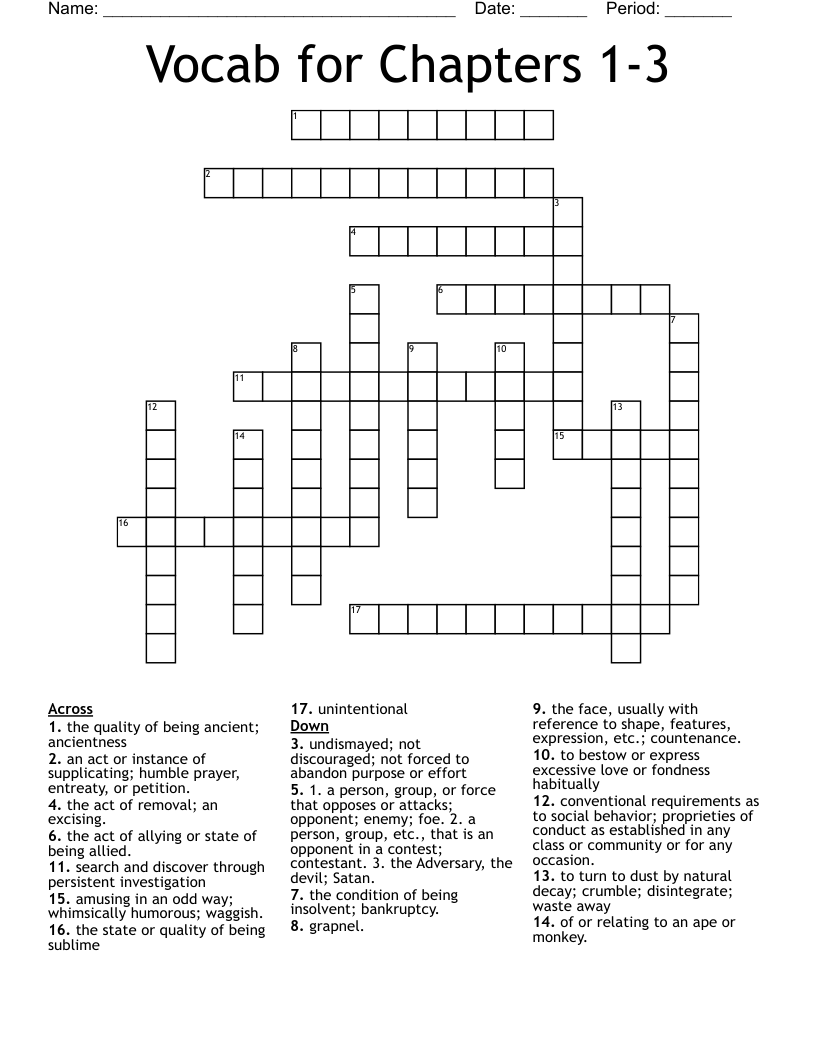 Vocab for Chapters 1-3 Crossword