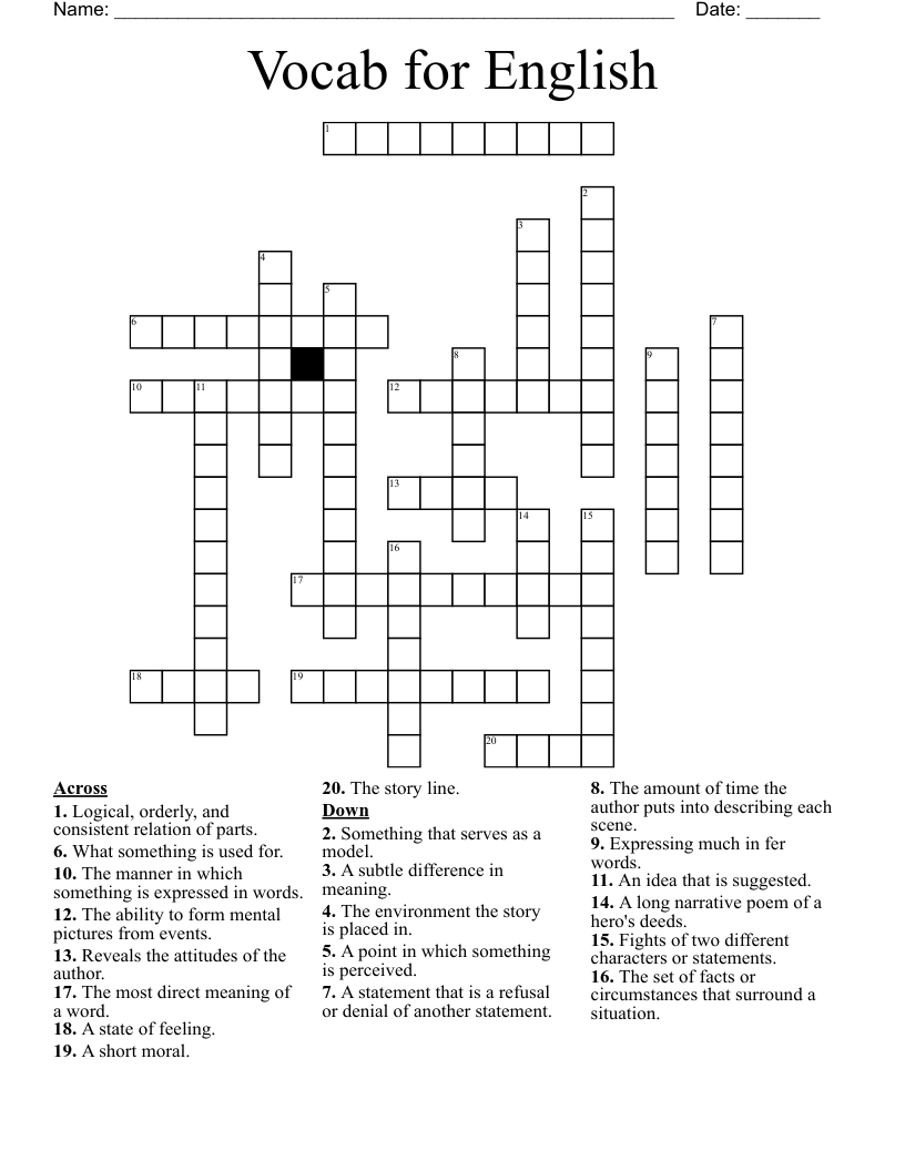 Vocab for English Crossword