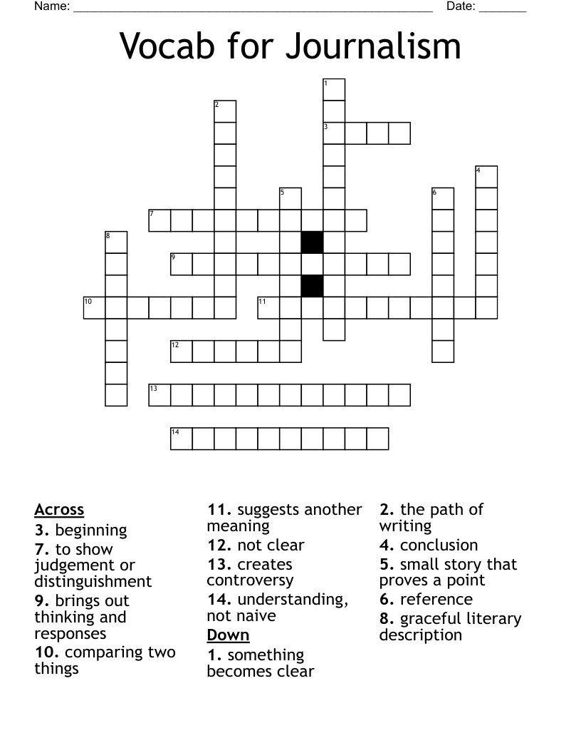 Vocab for Journalism Crossword