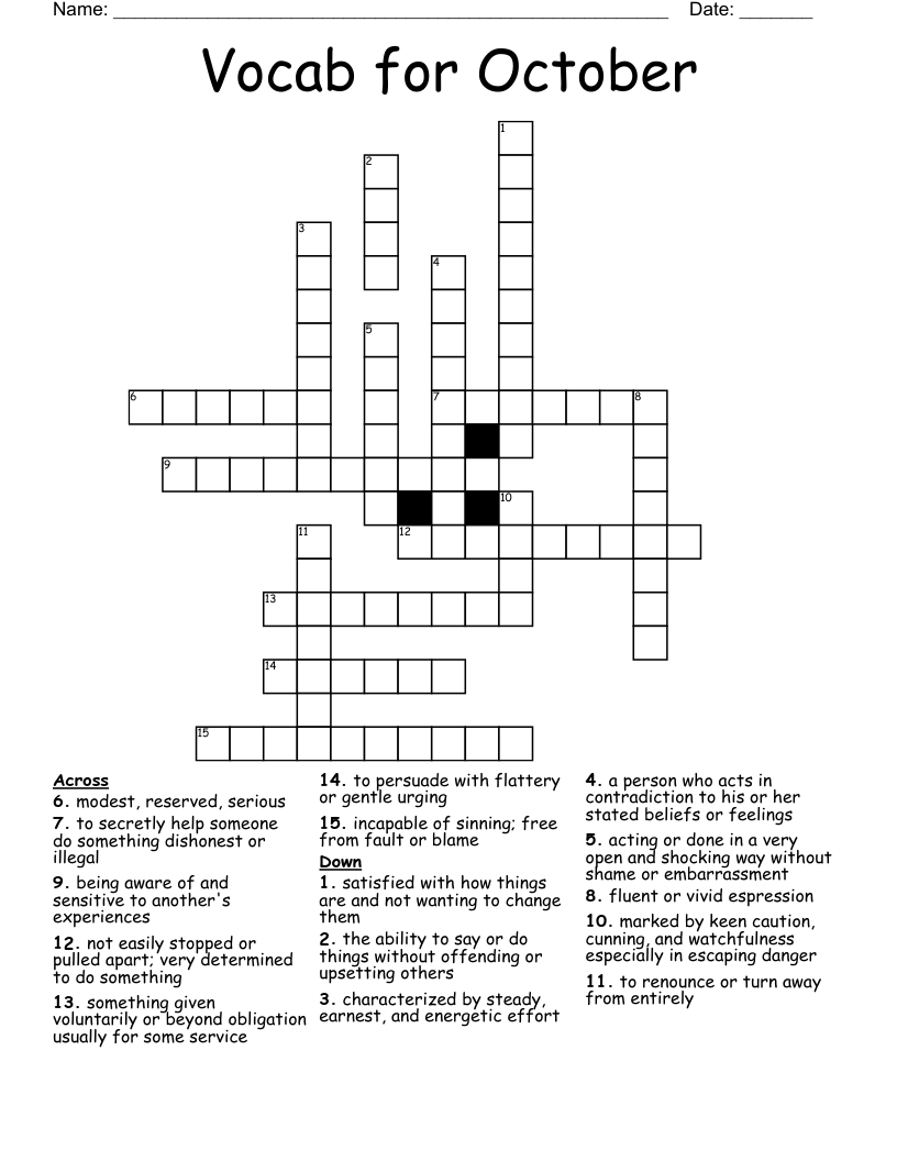 Vocab for October Crossword