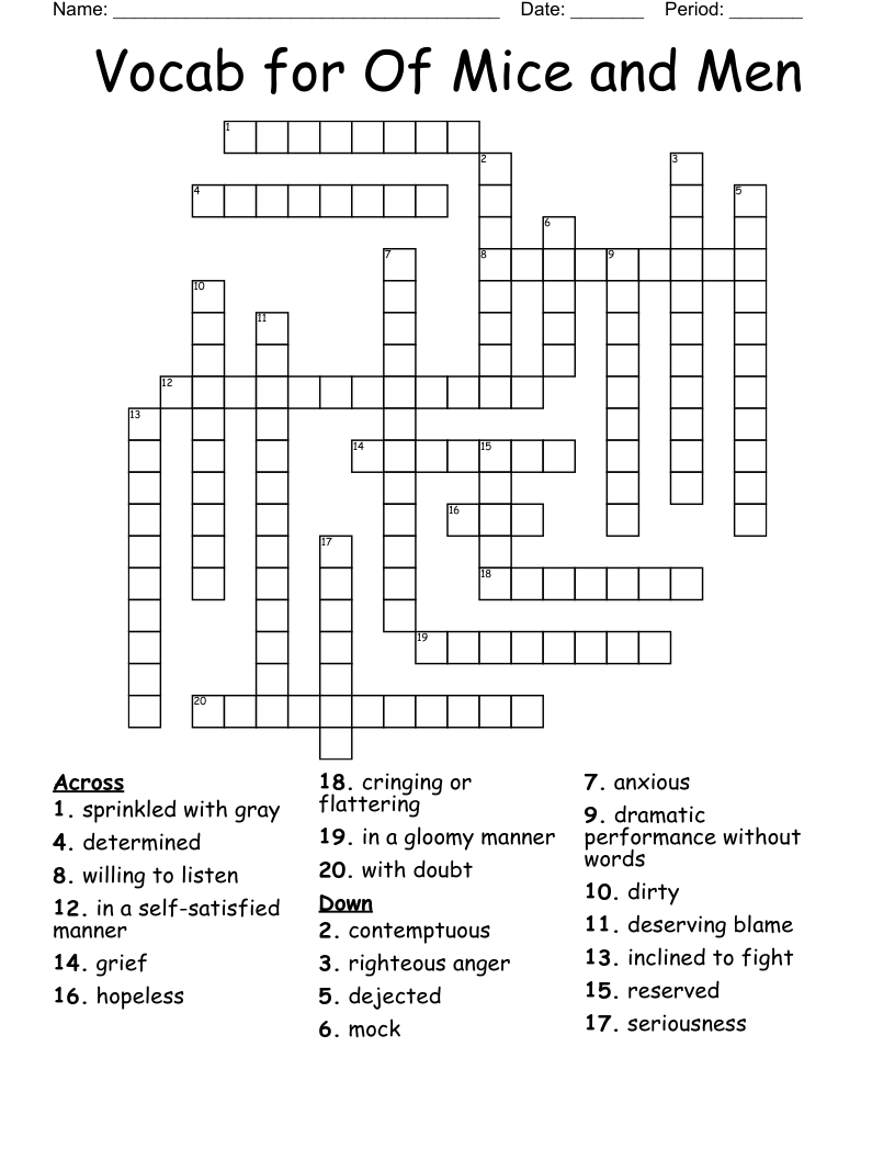 Vocab for Of Mice and Men Crossword