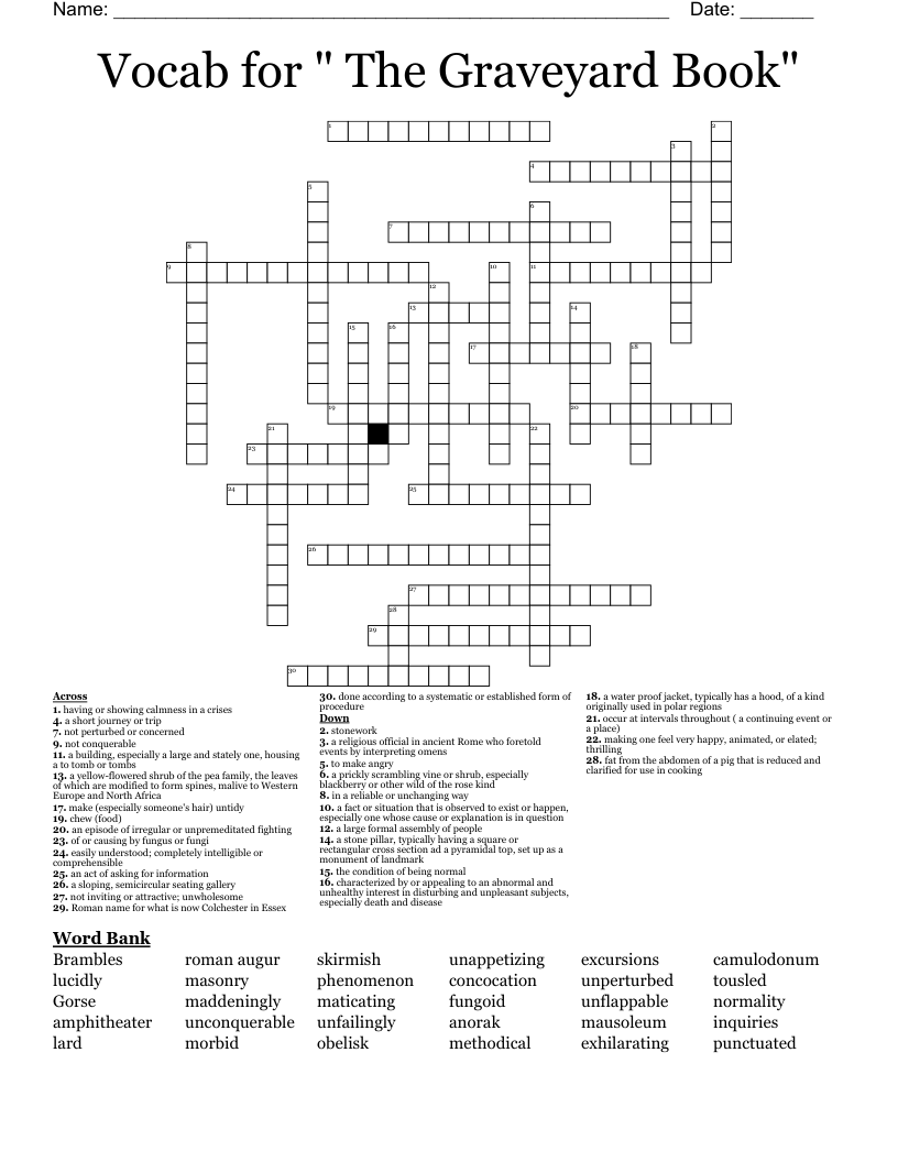 Vocab for " The Graveyard Book"  Crossword