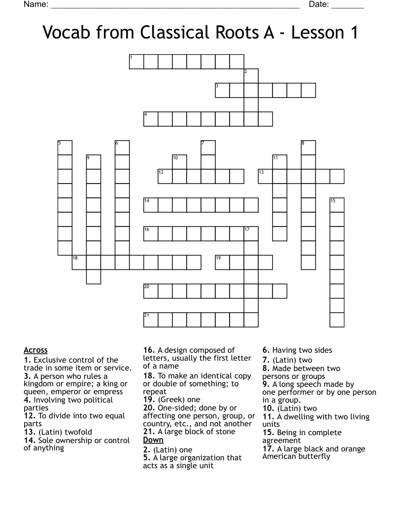Vocab from Classical Roots A - Lesson 1 Crossword