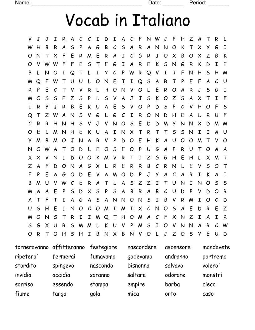 Vocab in Italiano  Word Search