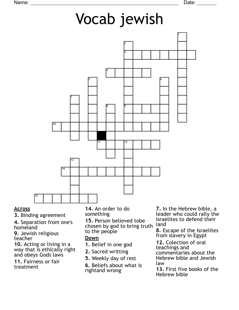 Vocab jewish Crossword