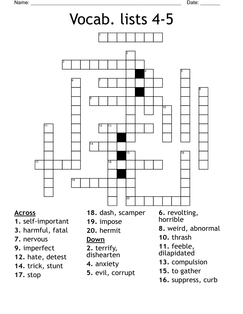 Vocab. lists 4-5 Crossword