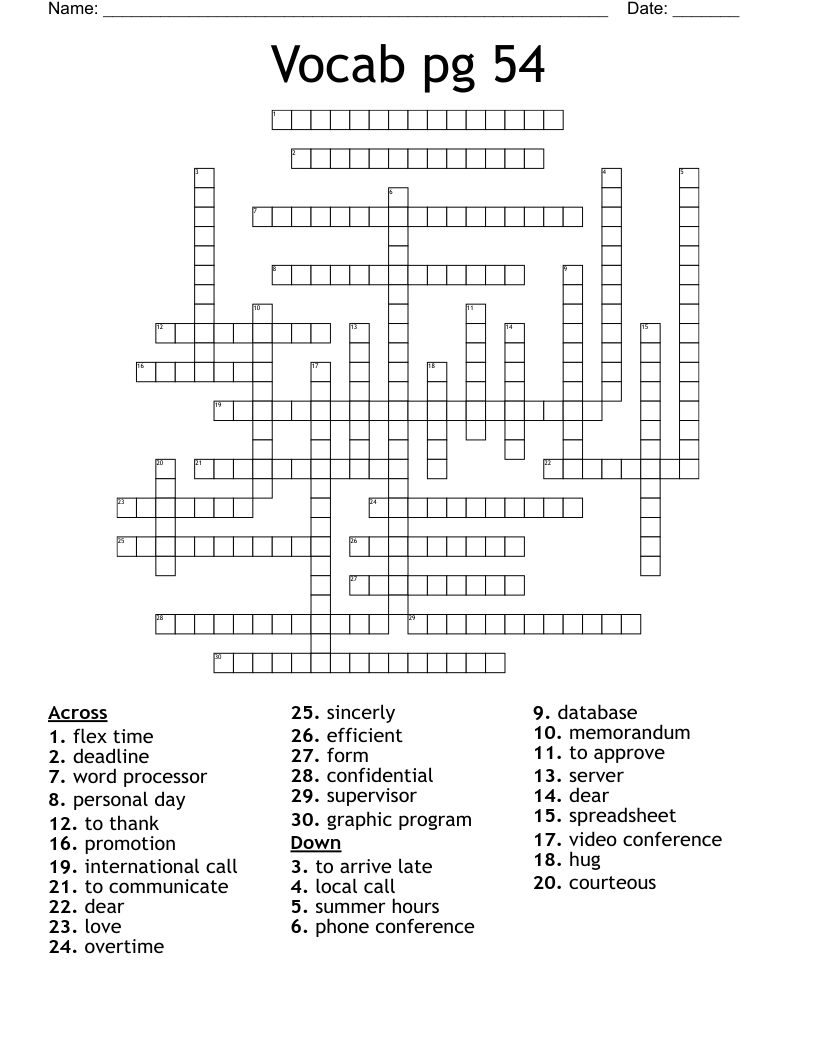 Vocab pg 54 Crossword