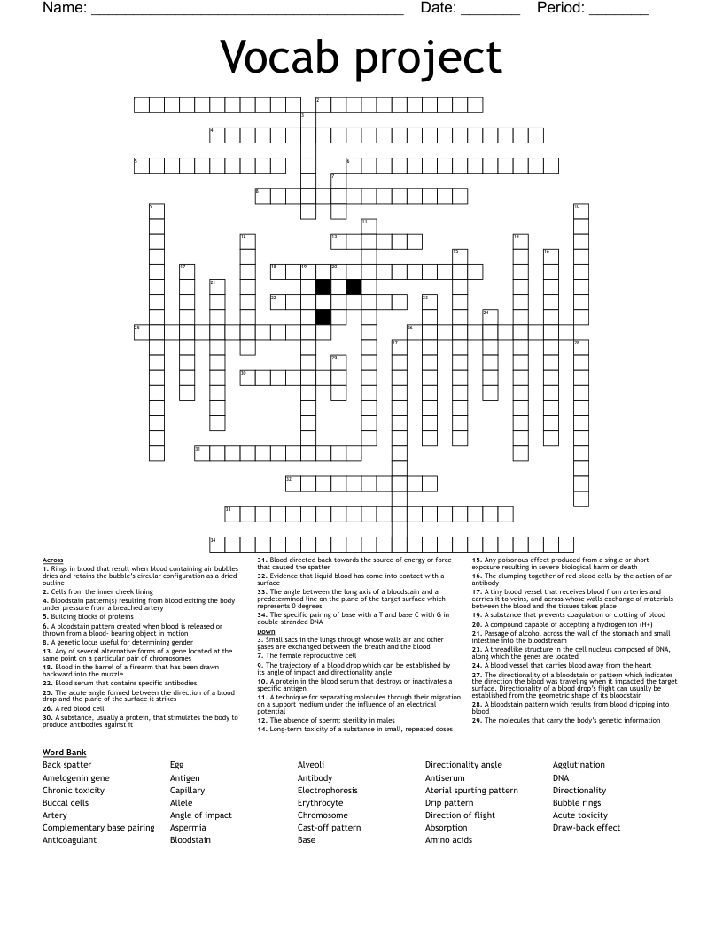 Vocab project  Crossword