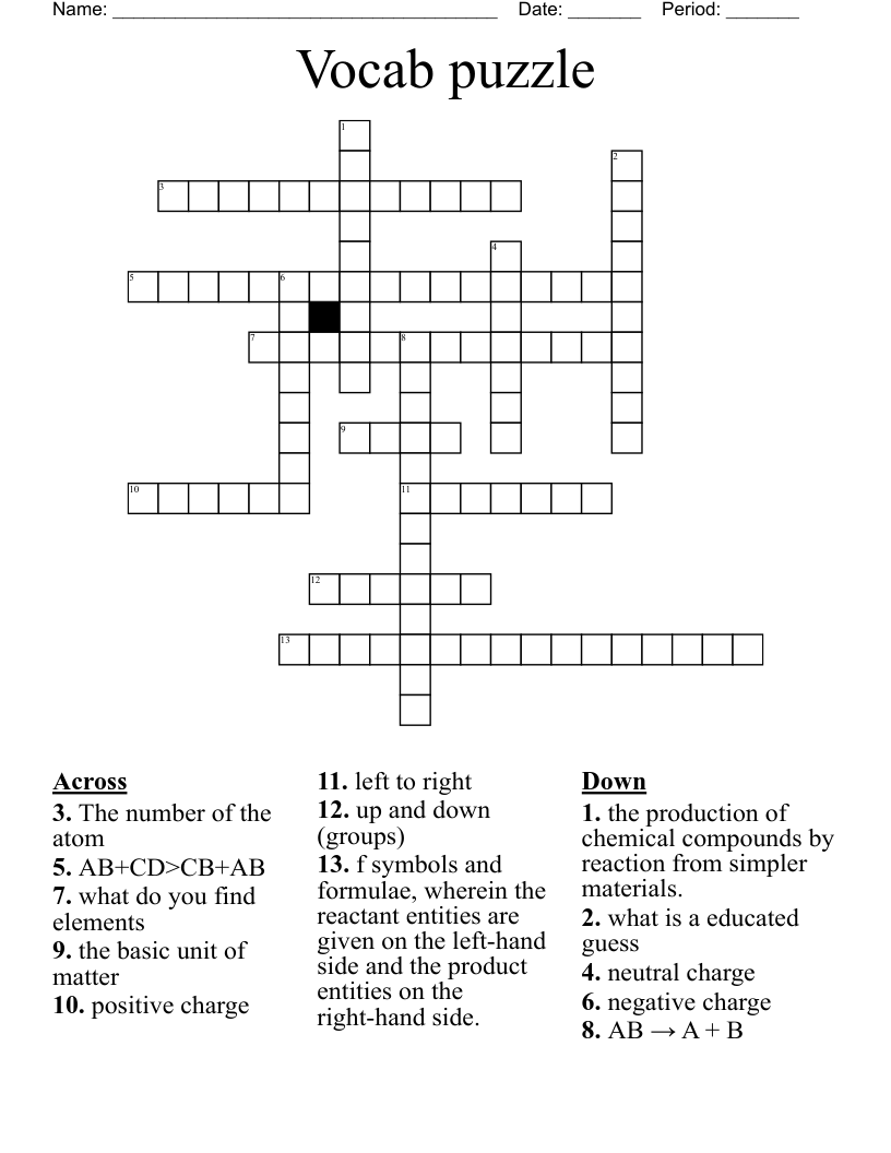 Vocab puzzle Crossword