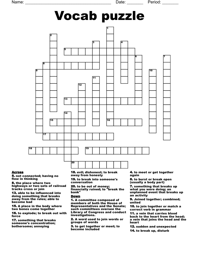 Vocab puzzle Crossword