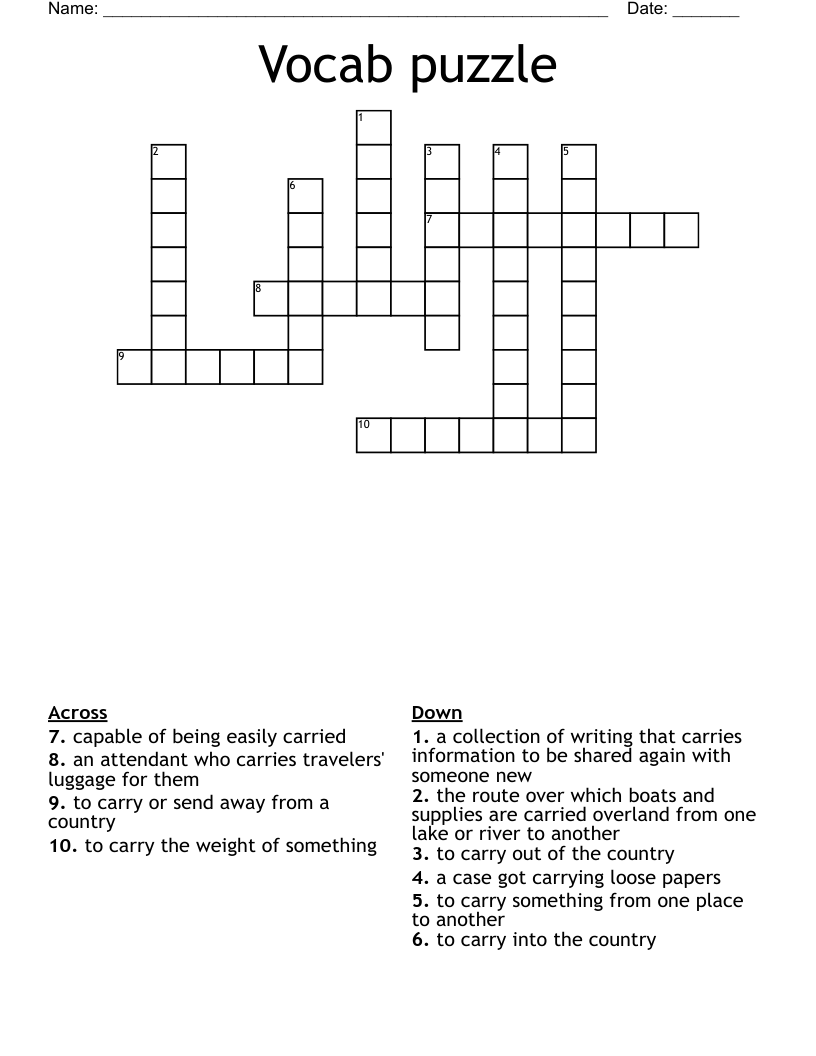 Vocab puzzle Crossword