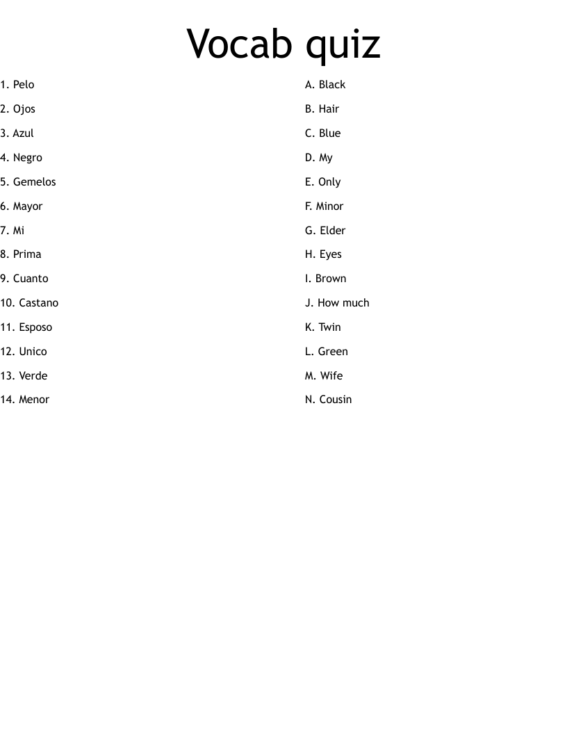 Vocab quiz Worksheet